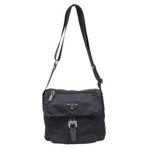 Prada Re-Nylon Vela Single Buckled Messenger Bag in Black Polyamide